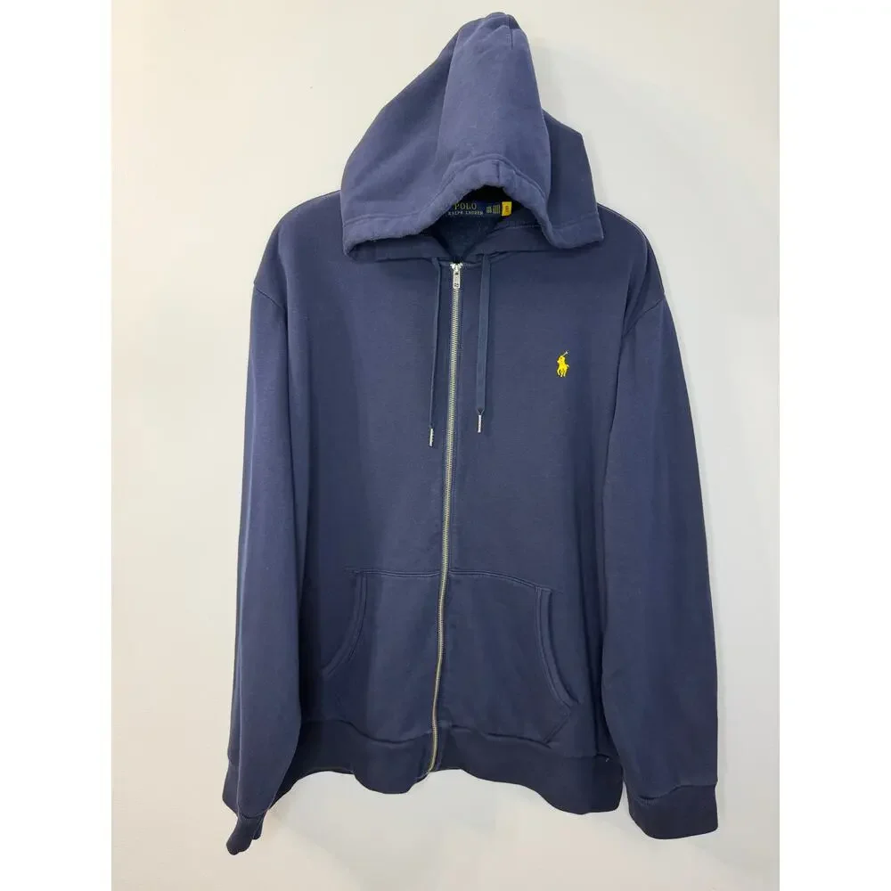 Polo Ralph Lauren Full Zip Hoodie Rainbow Spellout Pony Logo Sweatshirt Blue XXL